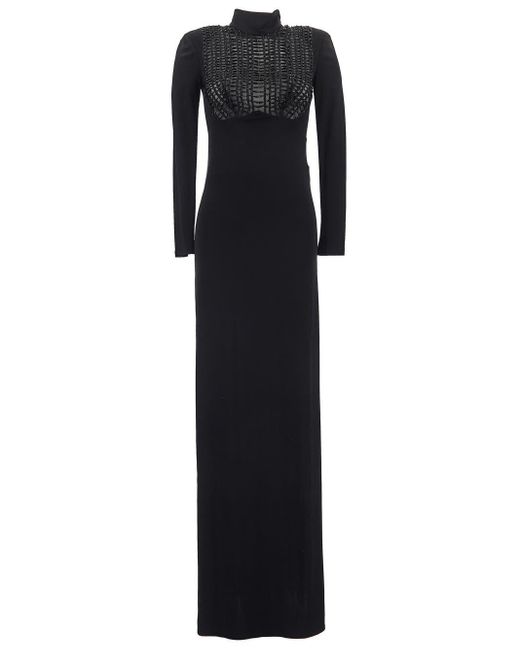 Elisabetta Franchi Red Carpet Dress With Embroidered Ascot Tie in Black ...