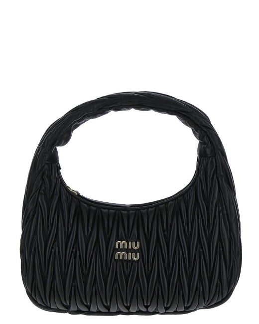 Miu Miu Leather Hobo Bag in Black Lyst