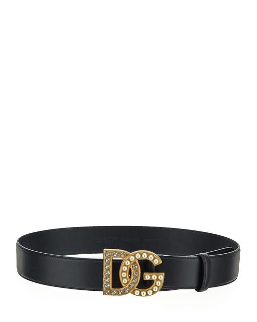 Dolce & Gabbana Crystal And Pearls Dg Logo Belt in White | Lyst