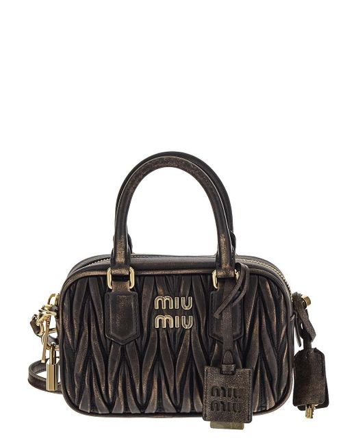 Miu Miu Matelassé Nappa Leather Tophandles Bag in Black Lyst