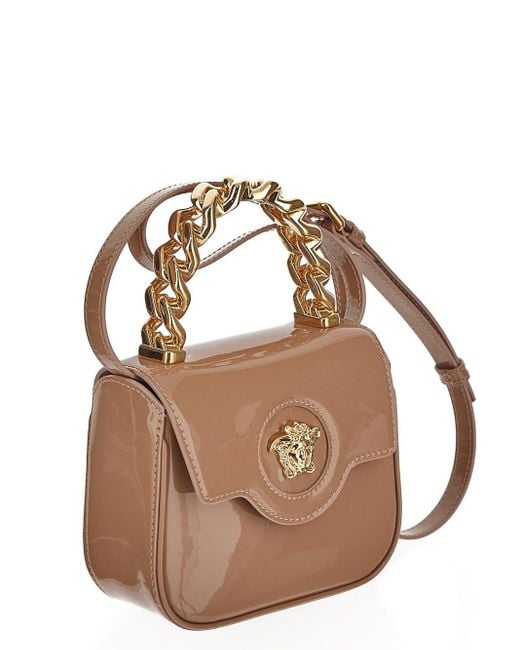 Versace Brown La Medusa Patent Mini Bag