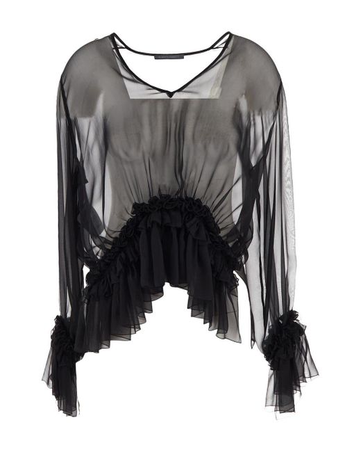 Alberta Ferretti Black Blouse With Small Ruffles