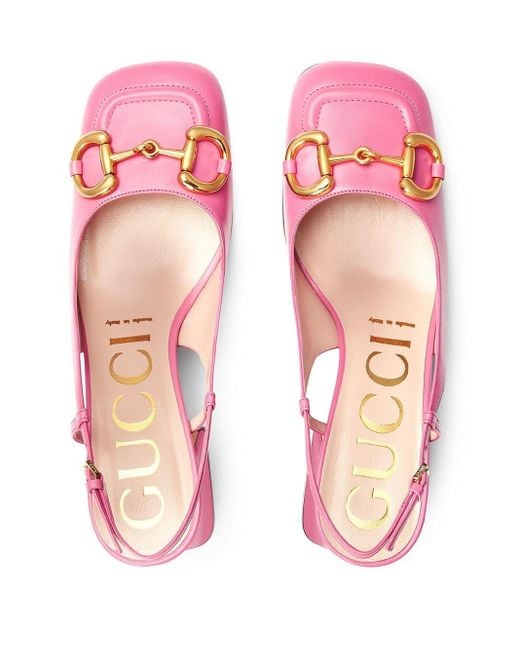 Gucci Pink Horsebit Mid-heel Slingback Pumps
