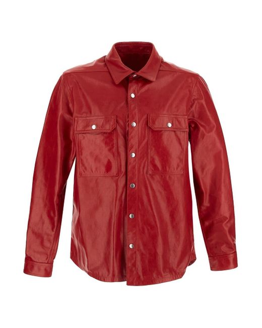 Rick Owens Red Leather Outershirt for men