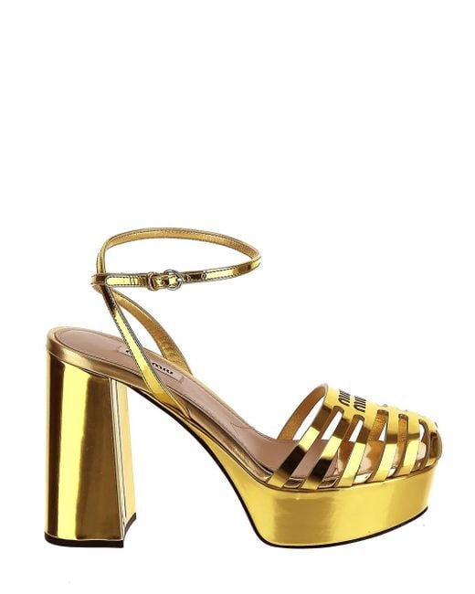 Miu Miu Metallic Mirror Gold Platform Sandals