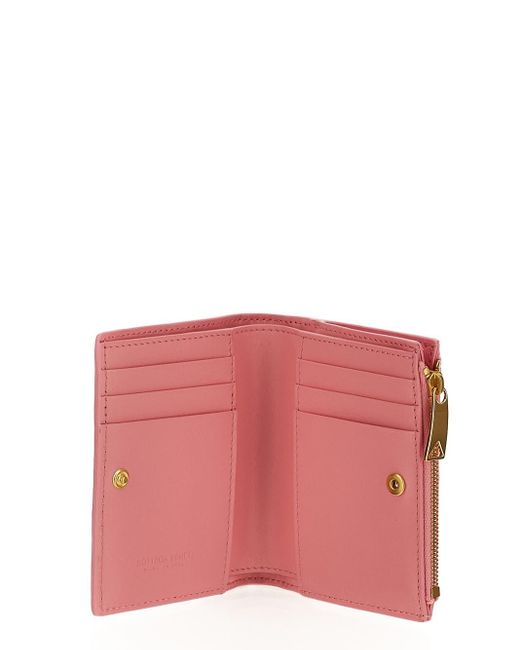 Bottega Veneta Pink Small Intrecciato Bi-fold Zip Wallet