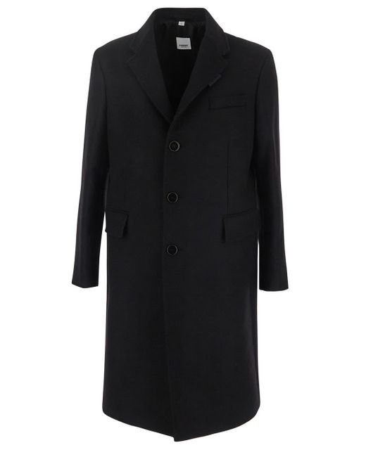Burberry Label Appliqué Camel Hair Wool Tailored Coat in Black for Men ...