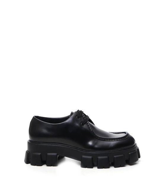 Prada Leather Monolith Lace Up Shoes in Black for Men | Lyst UK