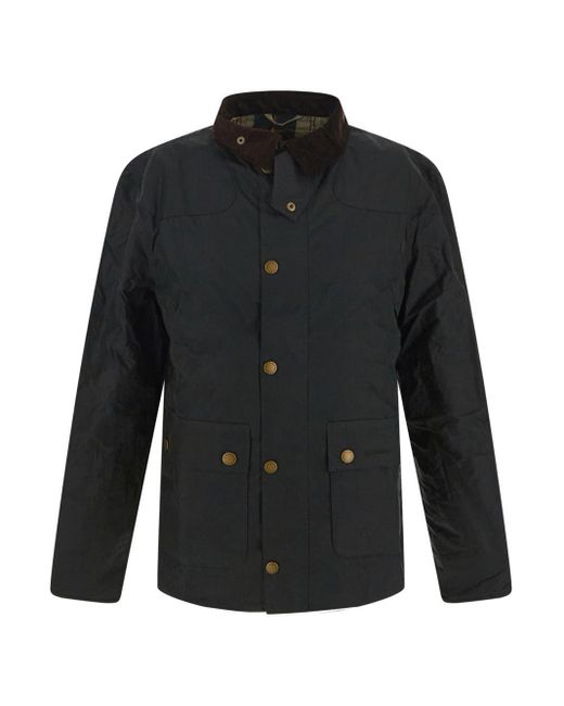 Barbour Reelin Waxed Cotton Jacket in Green (Black) for Men | Lyst