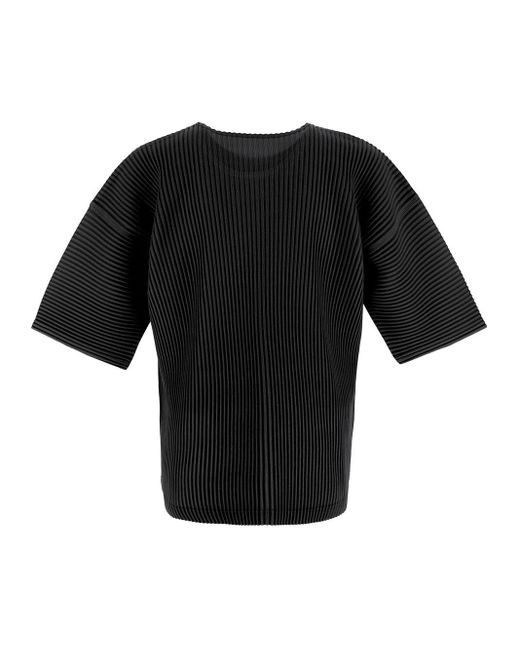 Homme Plissé Issey Miyake Black Pleated T-shirt for men