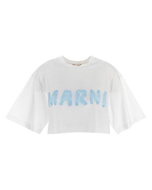 Marni White Cotton Cropped T-shirt