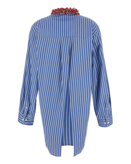 Dries Van Noten Blue Striped Shirt Dress