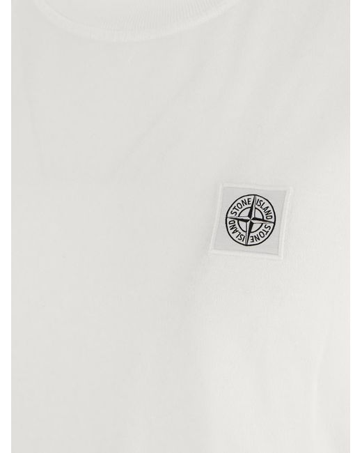 Stone Island White Logo-print Short-sleeved T-shirt for men