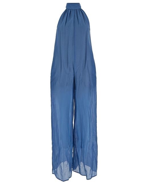 Semicouture Blue Cotton Jumpsuit