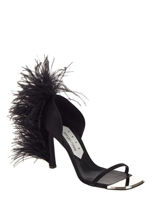 AREA X SERGIO ROSSI Black Feather Embellished High Heels