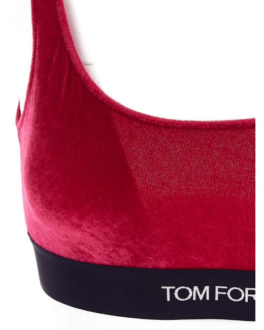 Tom Ford Velvet Logo Bralette in Red