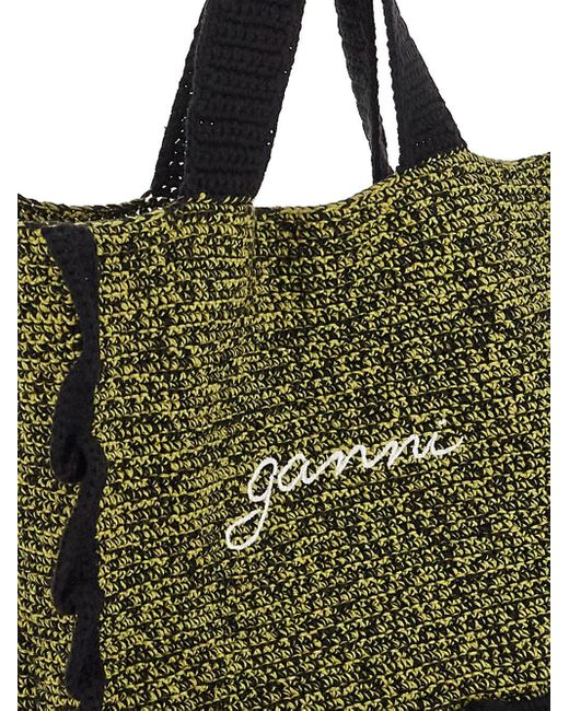Ganni Green Cotton Tote Bag