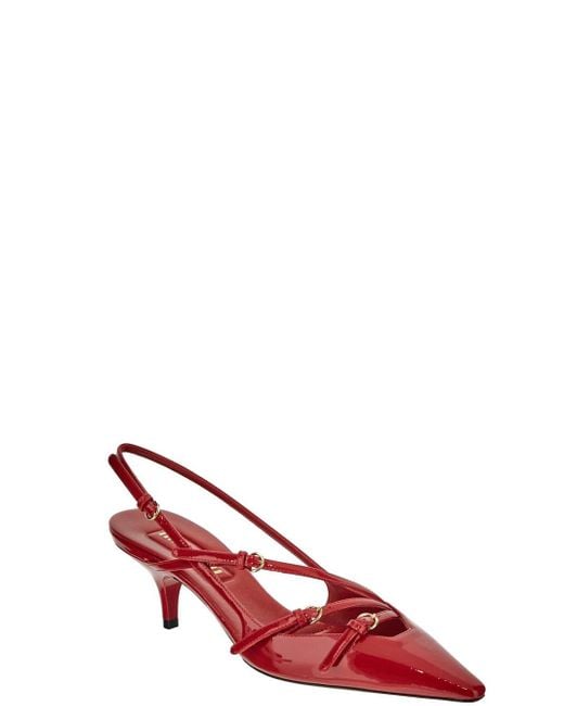 Miu Miu Red Patent Leather Slingback Décolleté With Buckles
