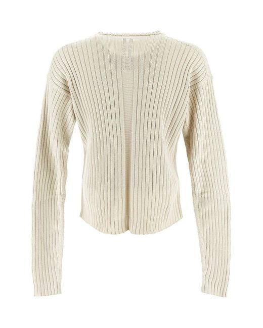 【RICK OWENS】WHITE COTTON KNITWEAR（関税込み） Rick Owens Megarib Cotton Knit Round Neck Sweater in White