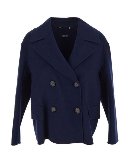 Max Mara Blue Wool Cape Jacket