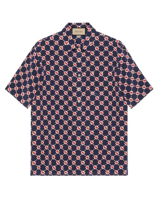 Gucci Monogram-print Short-sleeve Shirt in Blue for Men | Lyst