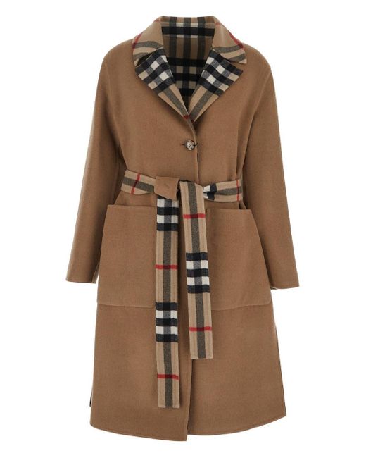 Burberry Reversibile Check Wool Coat in Brown | Lyst