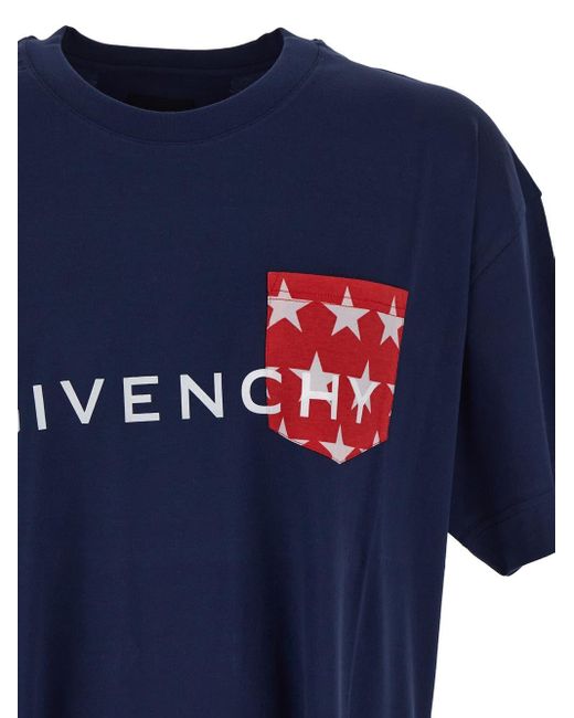 Givenchy Blue Logo Printed Crewneck T-shirt for men