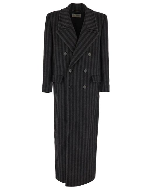 Saint Laurent Black Striped Long Coat for men