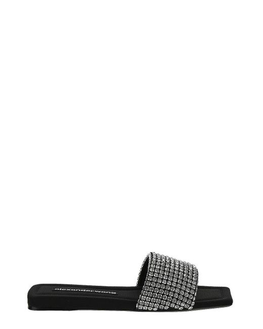 Alexander Wang Leather Anya Crystal Flat Slide in Black | Lyst