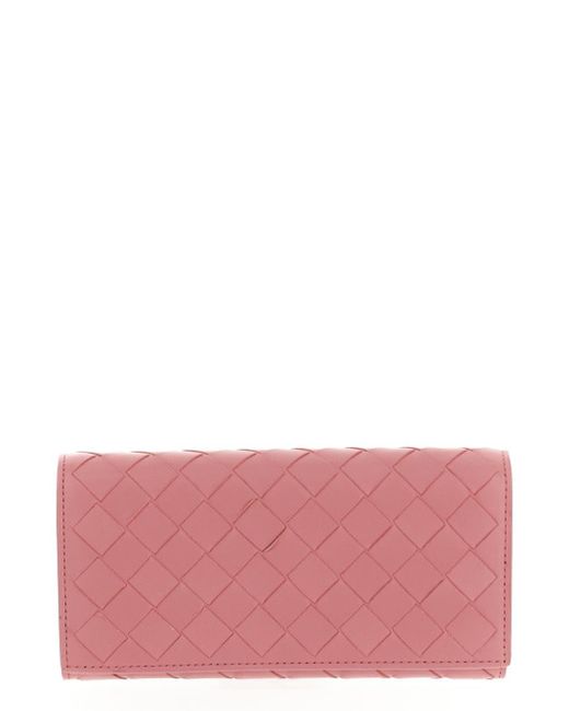 Bottega Veneta Pink Intrecciato Large Flap Wallet