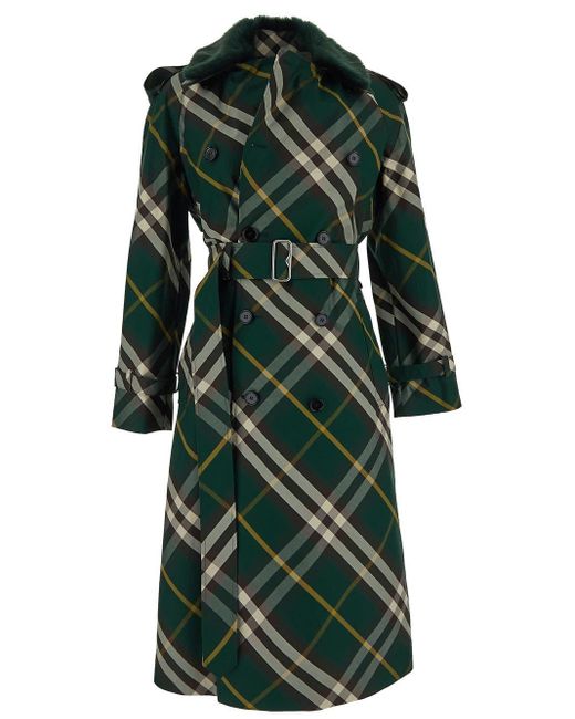 Burberry Green Checked Trench Coat