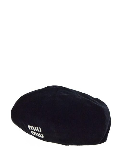 Miu Miu Blue Velvet Logo Beret