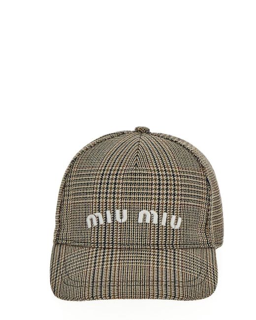 Miu Miu Gray Tartan Baseball Hat