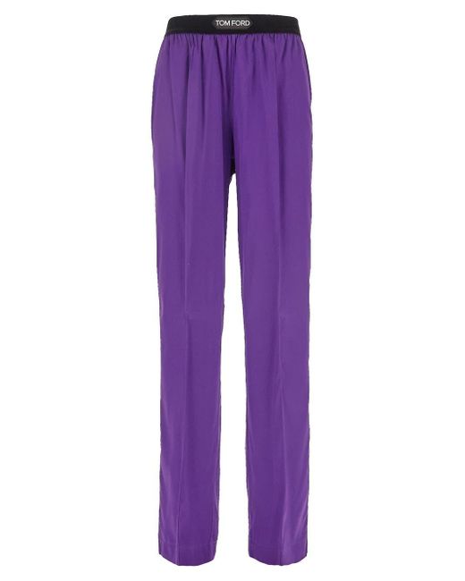 Tom Ford Silk Logo Trousers in Purple | Lyst