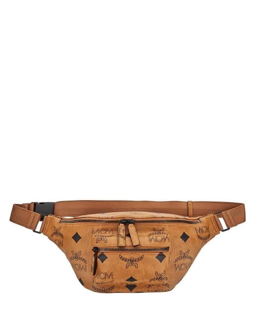 MCM Medium Fursten Maxi Visetos Belt Bag in Brown Lyst