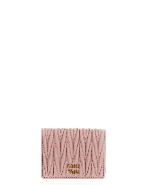 Miu Miu Pink Small Matelassè Nappa Leather Wallet