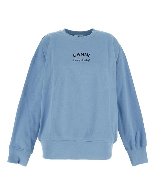 Ganni Blue Cotton Sweatshirt