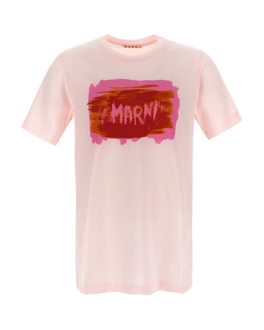 Marni Pink Painted Logo T-shirt for men