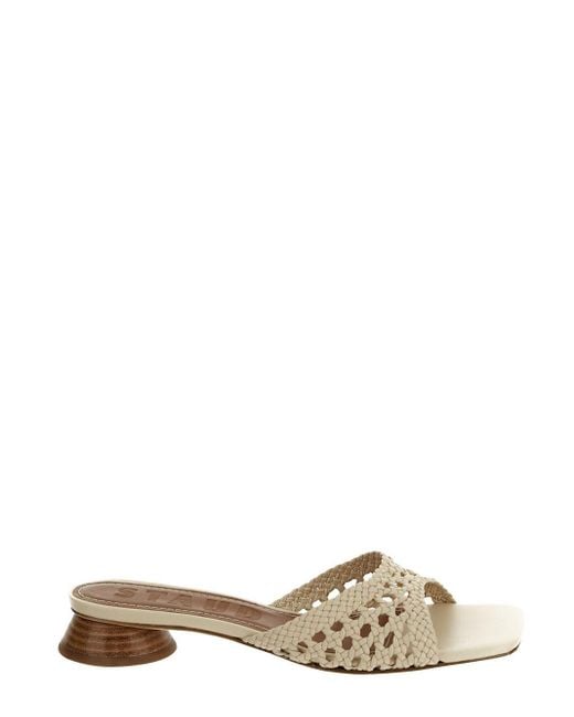 Staud Natural Simone Cream Leather Crochet Heel