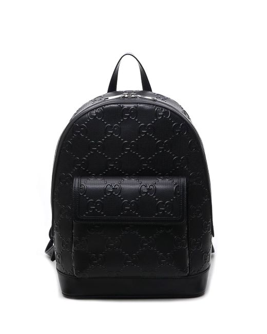 Gucci Black Leather Embossed Backpack for men