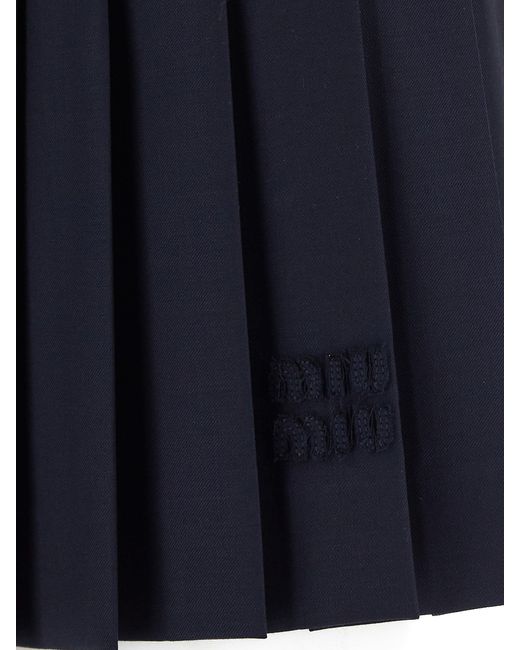 Miu Miu Blue Wool Mini Skirt