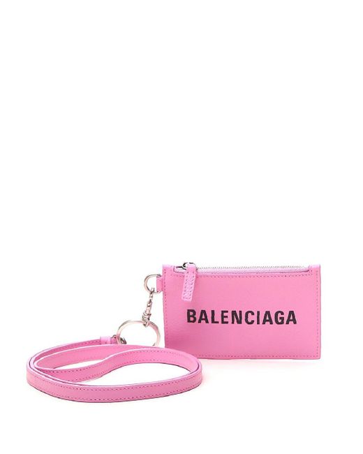 Balenciaga Card Holder In Pink Grained Calf Leather With Detachable