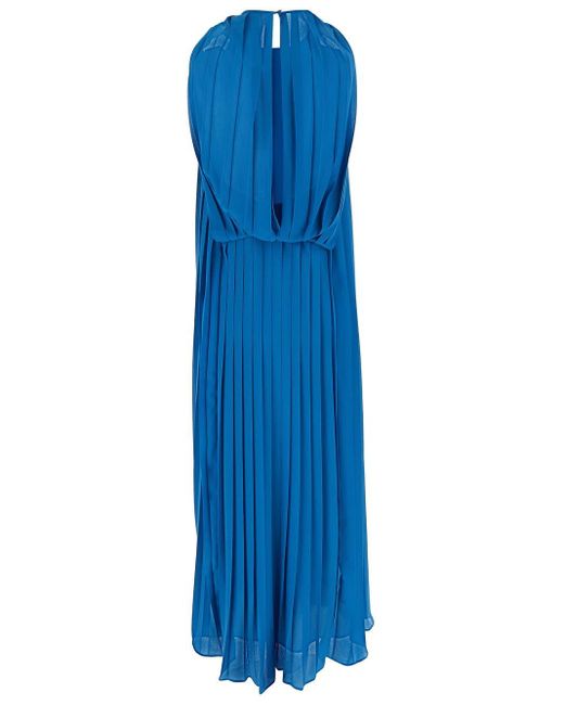 Semicouture Blue Pleated Sleeveless Dress