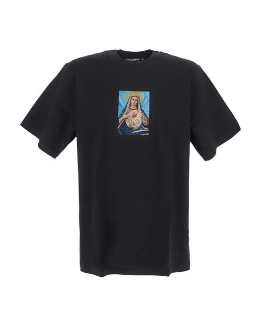 Dolce & Gabbana Black Strass-embellished Virgin Print T-shirt for men
