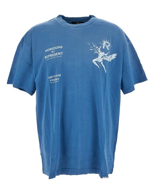 Represent Blue Cotton T-shirt for men
