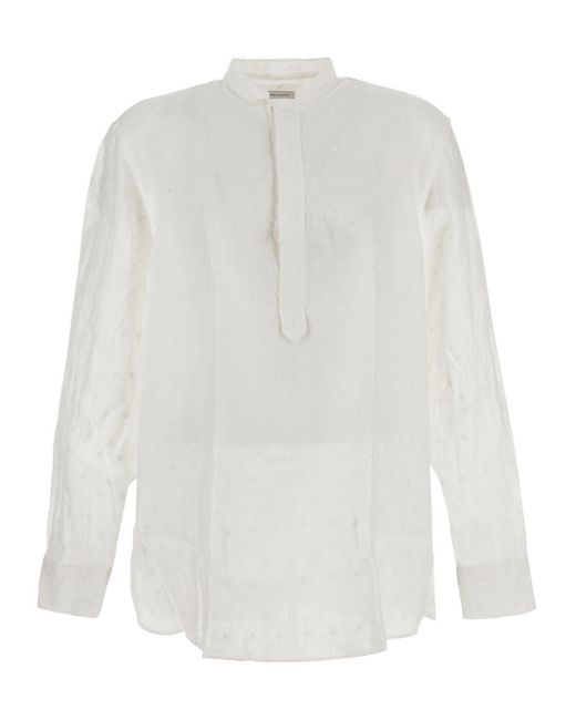 Tagliatore White Embroidered Shirt for men