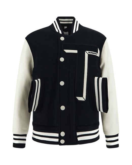 Burberry Synthetic Varsity Jacket in Black for Men - Lyst