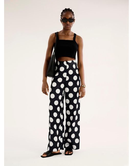 OMNES White Lynx Satin Wide Leg Spot Print Trouser