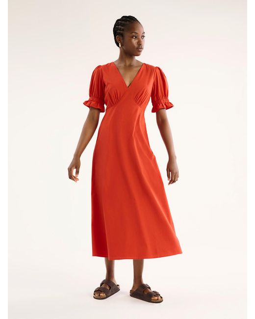 OMNES Red Beverly V Neck Dress