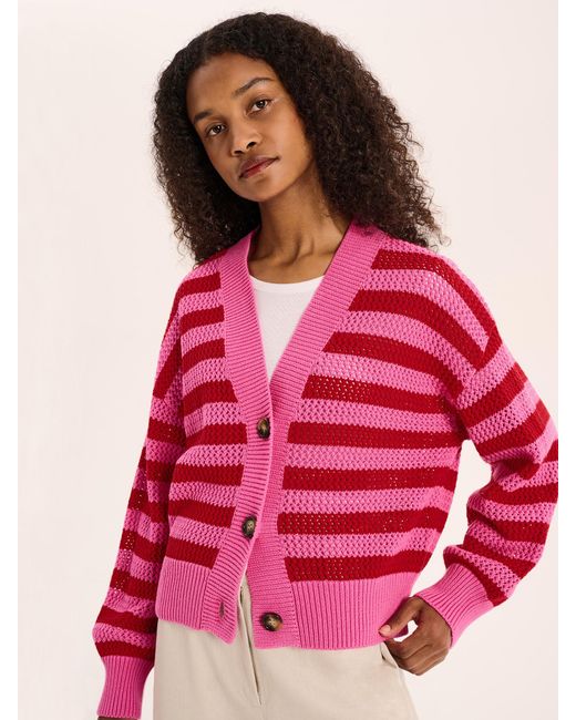 OMNES Pink Heather Stripe Cardigan